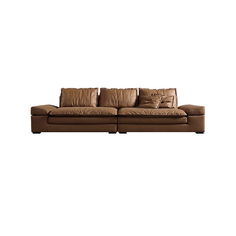 Modern Faux Leather Sectional Tan Cushion Back Sofa for Living Room Clearhalo 'furn' 'furn_sectionals' 'Furniture' 'furniture_sectionals' 'Living Room Furniture' 'Sectionals' 4919172