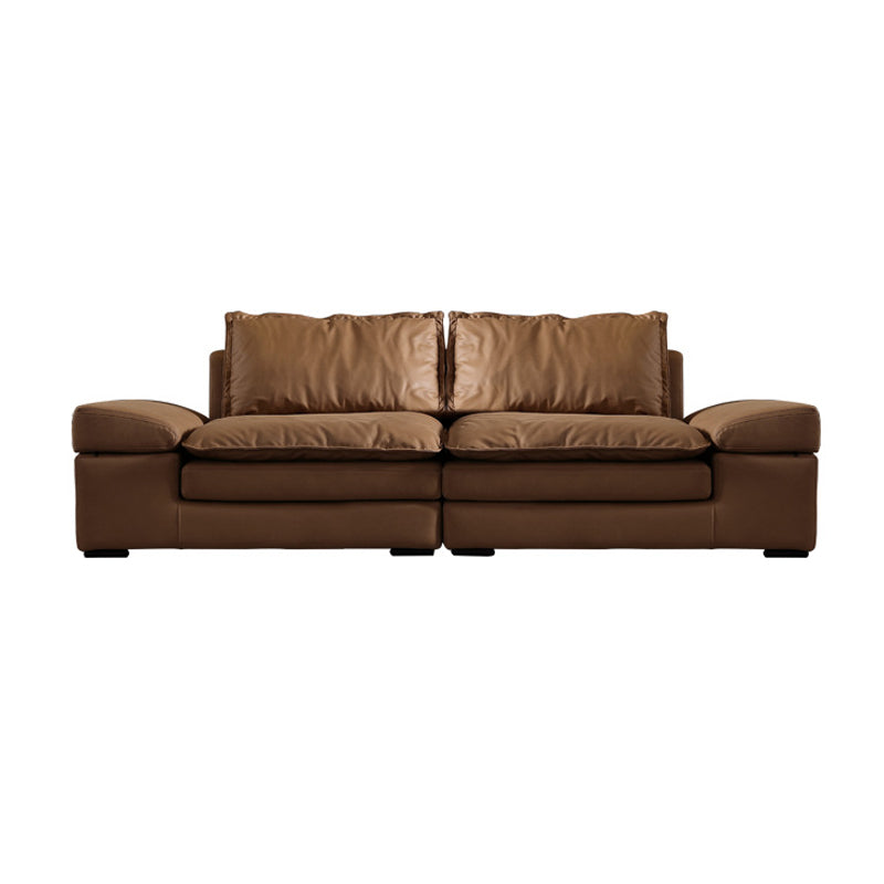 Modern Faux Leather Sectional Tan Cushion Back Sofa for Living Room 102"L x 47"W x 35"H Latex Clearhalo 'furn' 'furn_sectionals' 'Furniture' 'furniture_sectionals' 'Living Room Furniture' 'Sectionals' 4919173