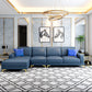 Modern Genuine Leather Sectional Square Arm Sofa with Removable Cushions 130"L x 67"W x 31"H Blue Left Clearhalo 'furn' 'furn_sectionals' 'Furniture' 'furniture_sectionals' 'Living Room Furniture' 'Sectionals' 4919182