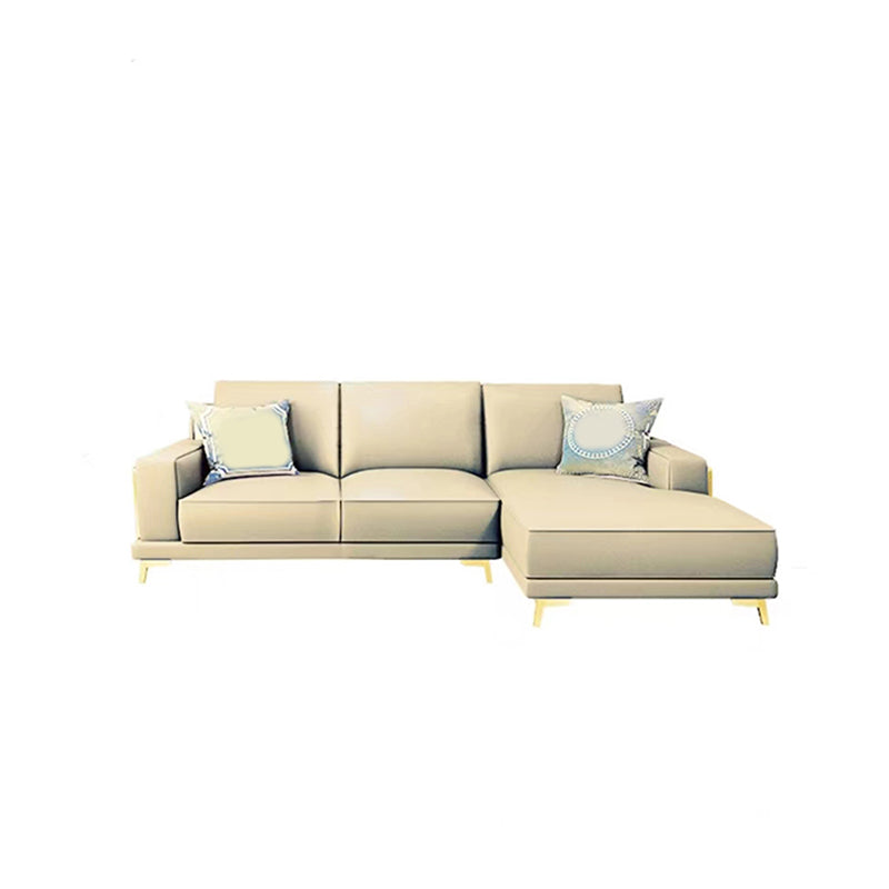 Modern Genuine Leather Sectional Square Arm Sofa with Removable Cushions 100"L x 67"W x 31"H Khaki Right Clearhalo 'furn' 'furn_sectionals' 'Furniture' 'furniture_sectionals' 'Living Room Furniture' 'Sectionals' 4919183