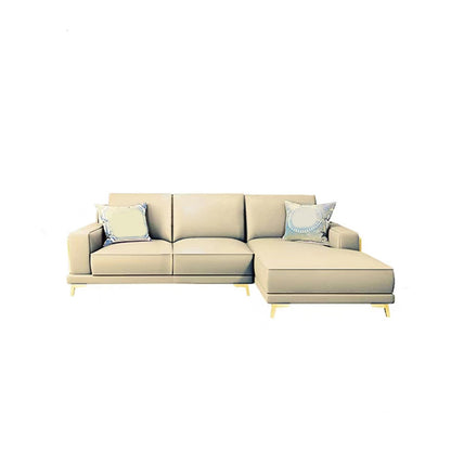 Modern Genuine Leather Sectional Square Arm Sofa with Removable Cushions 100"L x 67"W x 31"H Khaki Right Clearhalo 'furn' 'furn_sectionals' 'Furniture' 'furniture_sectionals' 'Living Room Furniture' 'Sectionals' 4919183