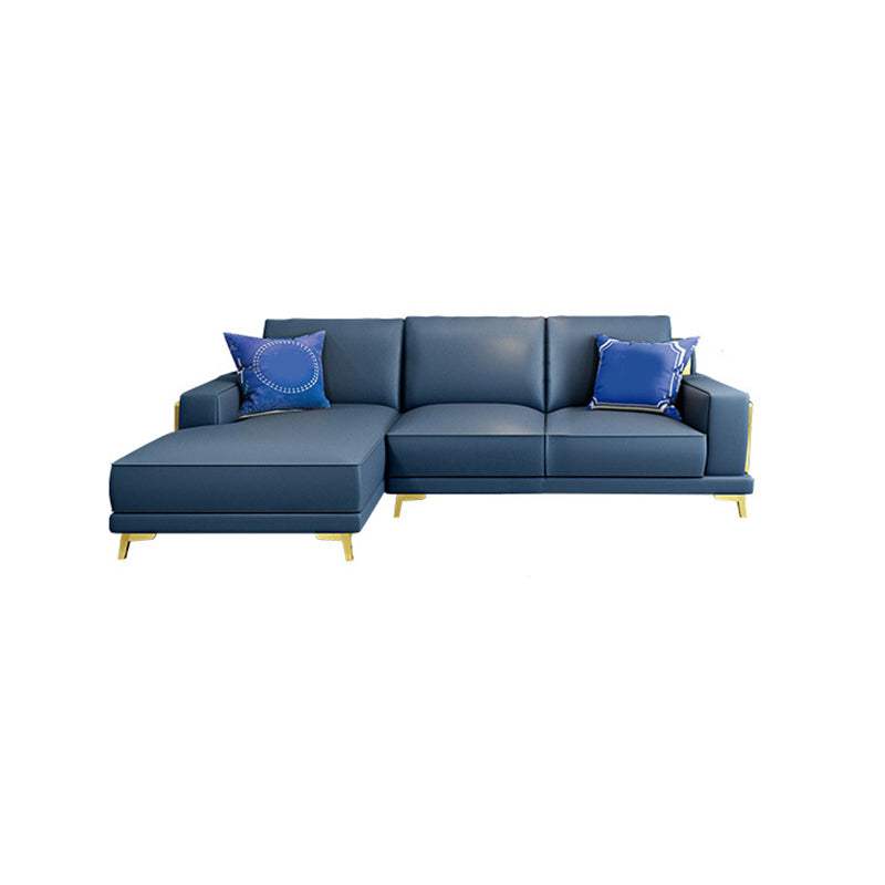 Modern Genuine Leather Sectional Square Arm Sofa with Removable Cushions 100"L x 67"W x 31"H Blue Left Clearhalo 'furn' 'furn_sectionals' 'Furniture' 'furniture_sectionals' 'Living Room Furniture' 'Sectionals' 4919184