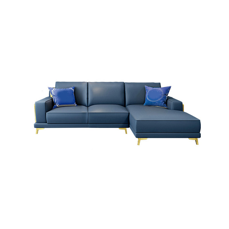 Modern Genuine Leather Sectional Square Arm Sofa with Removable Cushions 100"L x 67"W x 31"H Blue Right Clearhalo 'furn' 'furn_sectionals' 'Furniture' 'furniture_sectionals' 'Living Room Furniture' 'Sectionals' 4919186