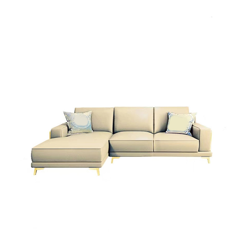 Modern Genuine Leather Sectional Square Arm Sofa with Removable Cushions 100"L x 67"W x 31"H Khaki Left Clearhalo 'furn' 'furn_sectionals' 'Furniture' 'furniture_sectionals' 'Living Room Furniture' 'Sectionals' 4919189