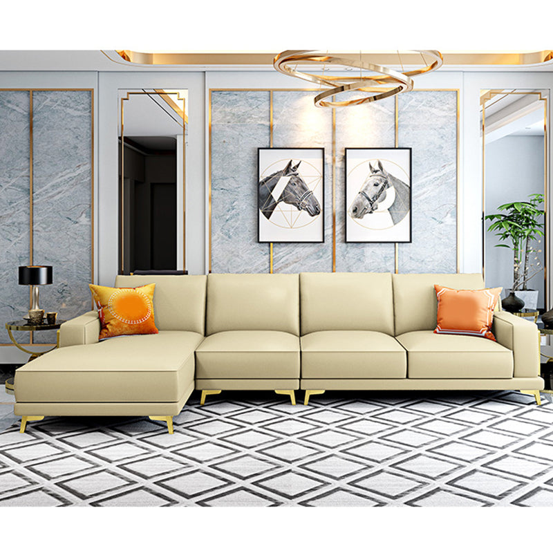 Modern Genuine Leather Sectional Square Arm Sofa with Removable Cushions 130"L x 67"W x 31"H Khaki Left Clearhalo 'furn' 'furn_sectionals' 'Furniture' 'furniture_sectionals' 'Living Room Furniture' 'Sectionals' 4919190