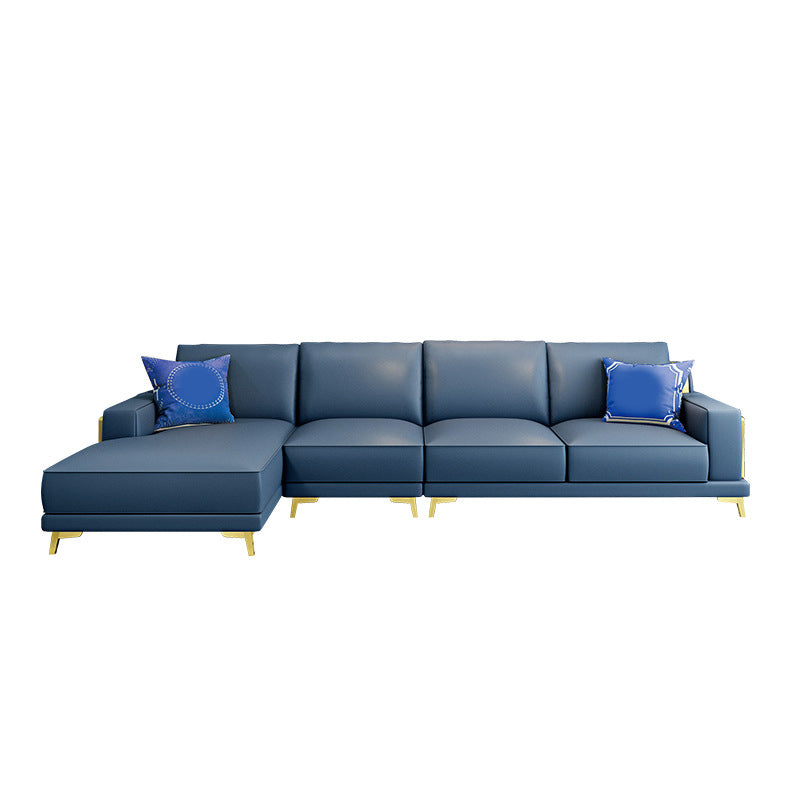 Modern Genuine Leather Sectional Square Arm Sofa with Removable Cushions Clearhalo 'furn' 'furn_sectionals' 'Furniture' 'furniture_sectionals' 'Living Room Furniture' 'Sectionals' 4919191
