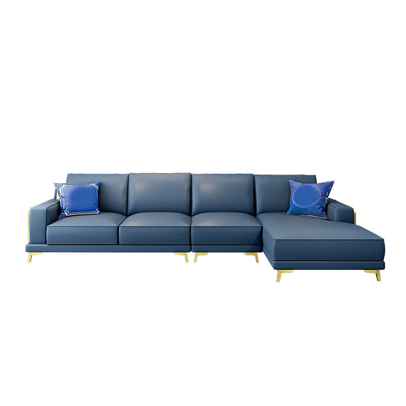 Modern Genuine Leather Sectional Square Arm Sofa with Removable Cushions Clearhalo 'furn' 'furn_sectionals' 'Furniture' 'furniture_sectionals' 'Living Room Furniture' 'Sectionals' 4919192