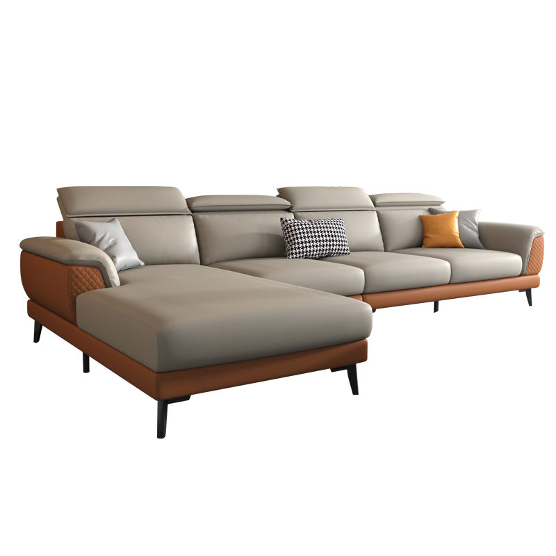 L-Shape Faux Leather Slipcovered Sofa Stain-Resistant Sectional and Chaise for 4 People 122"L x 69"W x 38.5"H Orange Clearhalo 'furn' 'furn_sectionals' 'Furniture' 'furniture_sectionals' 'Living Room Furniture' 'Sectionals' 4919246