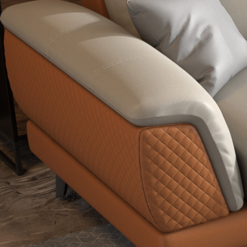 L-Shape Faux Leather Slipcovered Sofa Stain-Resistant Sectional and Chaise for 4 People Clearhalo 'furn' 'furn_sectionals' 'Furniture' 'furniture_sectionals' 'Living Room Furniture' 'Sectionals' 4919250