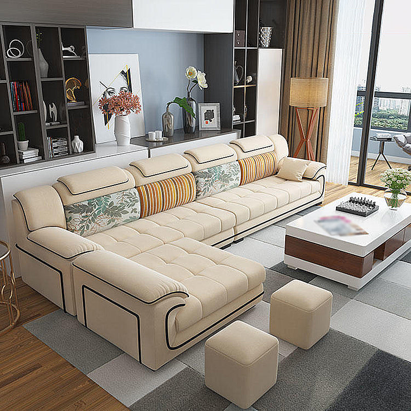 140.94"L x 68.5"W x 33.46"H Pillow Top Arm Sofa and Chaise Cushion Back Sectionals Beige Left Clearhalo 'furn' 'furn_sectionals' 'Furniture' 'furniture_sectionals' 'Living Room Furniture' 'Sectionals' 4919271