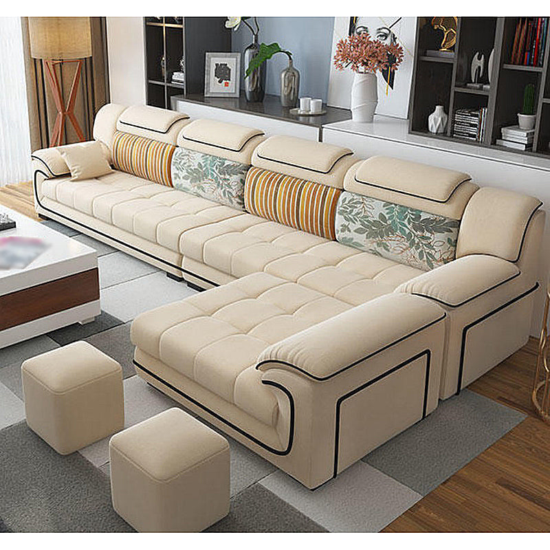 140.94"L x 68.5"W x 33.46"H Pillow Top Arm Sofa and Chaise Cushion Back Sectionals Beige Right Clearhalo 'furn' 'furn_sectionals' 'Furniture' 'furniture_sectionals' 'Living Room Furniture' 'Sectionals' 4919272
