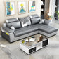 Modern Solid Wood Frame Sectional Linen/Faux Leather Sofa with Ottoman Inlcuded Faux Leather Dark Gray Clearhalo 'furn' 'furn_sectionals' 'Furniture' 'furniture_sectionals' 'Living Room Furniture' 'Sectionals' 4919282