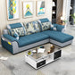 Modern Solid Wood Frame Sectional Linen/Faux Leather Sofa with Ottoman Inlcuded Linen Dark Blue Clearhalo 'furn' 'furn_sectionals' 'Furniture' 'furniture_sectionals' 'Living Room Furniture' 'Sectionals' 4919284