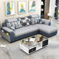 Modern Solid Wood Frame Sectional Linen/Faux Leather Sofa with Ottoman Inlcuded Linen Light Grey Clearhalo 'furn' 'furn_sectionals' 'Furniture' 'furniture_sectionals' 'Living Room Furniture' 'Sectionals' 4919286
