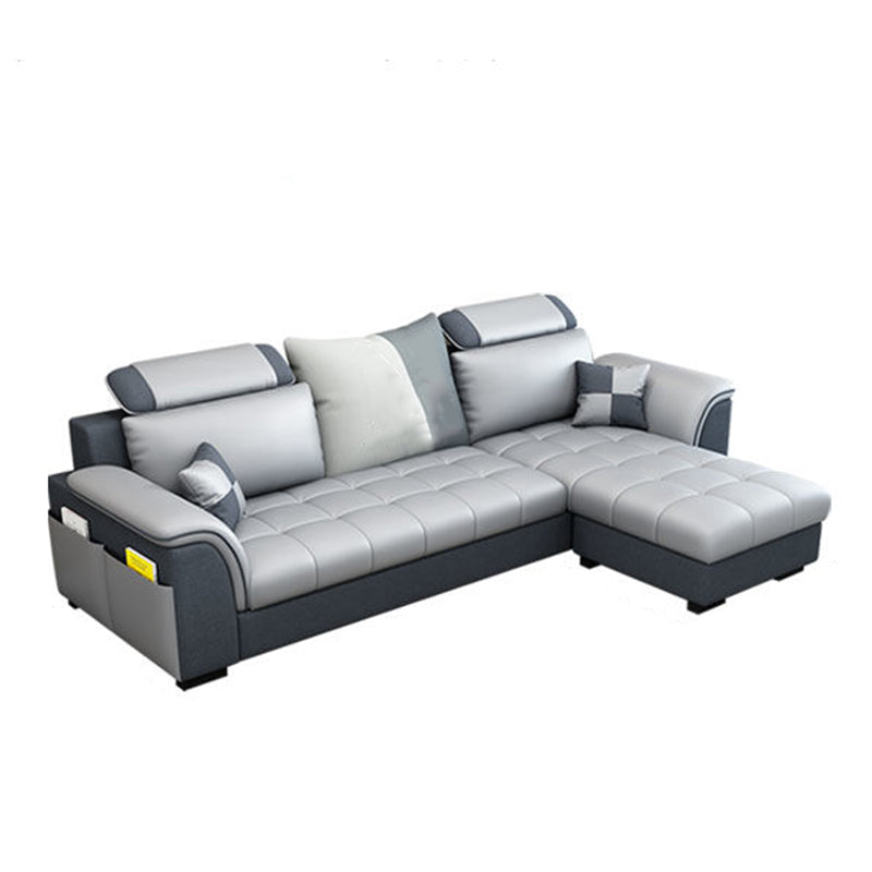 Modern Solid Wood Frame Sectional Linen/Faux Leather Sofa with Ottoman Inlcuded Clearhalo 'furn' 'furn_sectionals' 'Furniture' 'furniture_sectionals' 'Living Room Furniture' 'Sectionals' 4919288