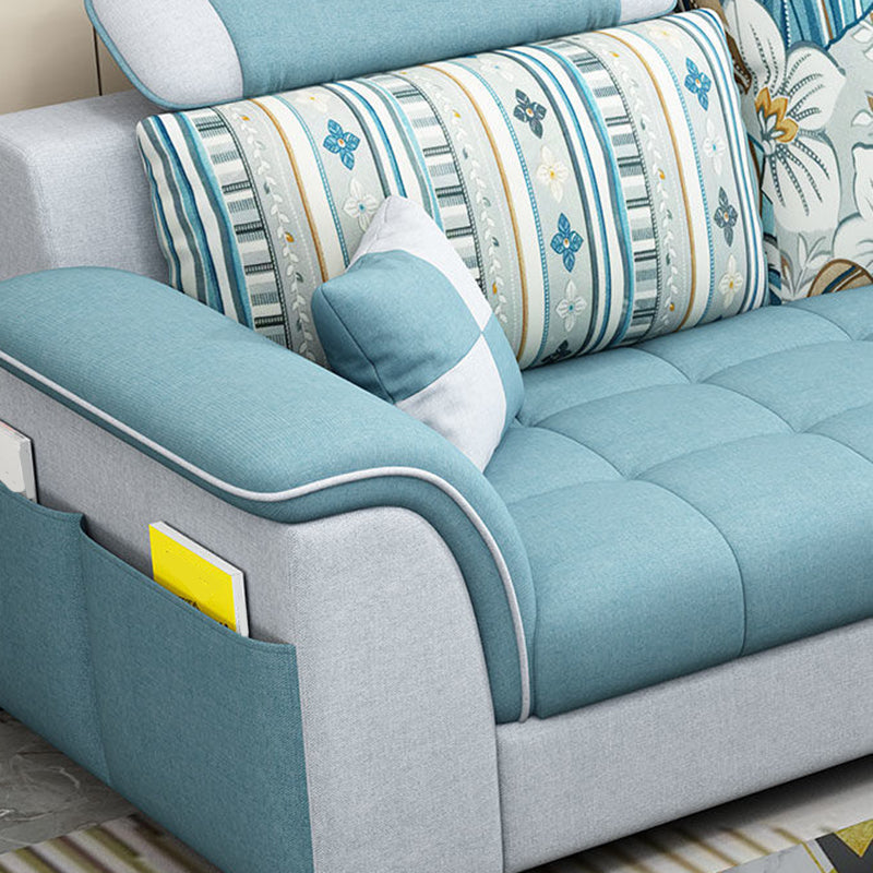 Modern Solid Wood Frame Sectional Linen/Faux Leather Sofa with Ottoman Inlcuded Clearhalo 'furn' 'furn_sectionals' 'Furniture' 'furniture_sectionals' 'Living Room Furniture' 'Sectionals' 4919289