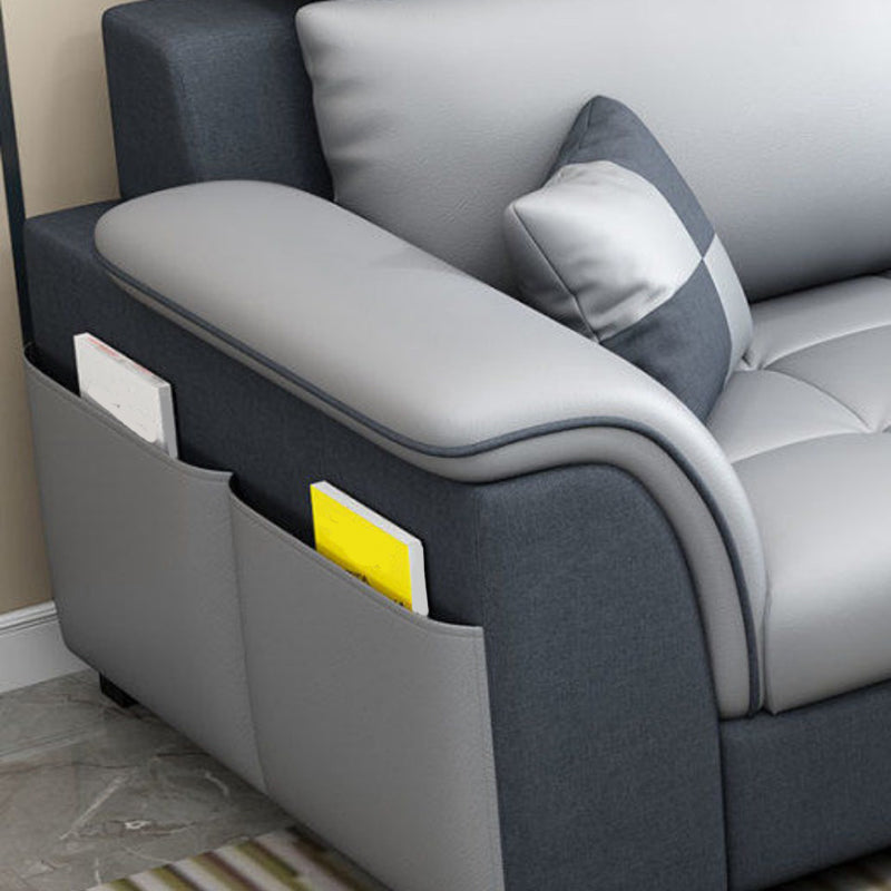 Modern Solid Wood Frame Sectional Linen/Faux Leather Sofa with Ottoman Inlcuded Clearhalo 'furn' 'furn_sectionals' 'Furniture' 'furniture_sectionals' 'Living Room Furniture' 'Sectionals' 4919290