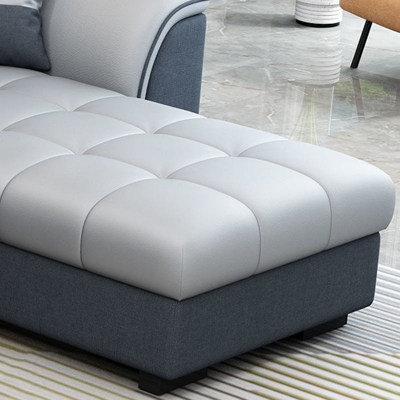 Modern Solid Wood Frame Sectional Linen/Faux Leather Sofa with Ottoman Inlcuded Clearhalo 'furn' 'furn_sectionals' 'Furniture' 'furniture_sectionals' 'Living Room Furniture' 'Sectionals' 4919293