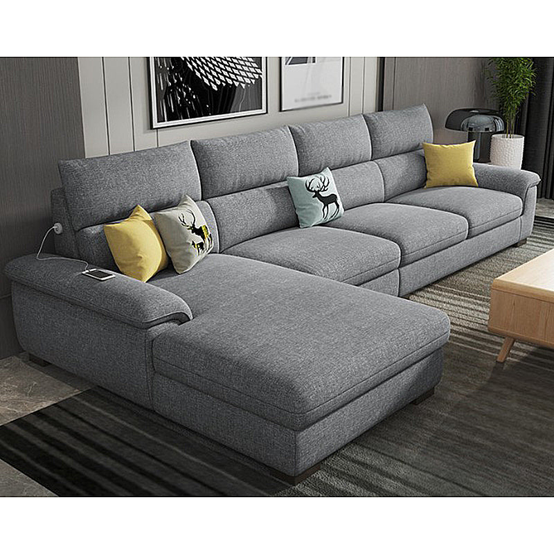 35.43"High Pillow Top Arm Sectional Slipcovered Sofa with Cushion Back Grey Clearhalo 'furn' 'furn_sectionals' 'Furniture' 'furniture_sectionals' 'Living Room Furniture' 'Sectionals' 4919295