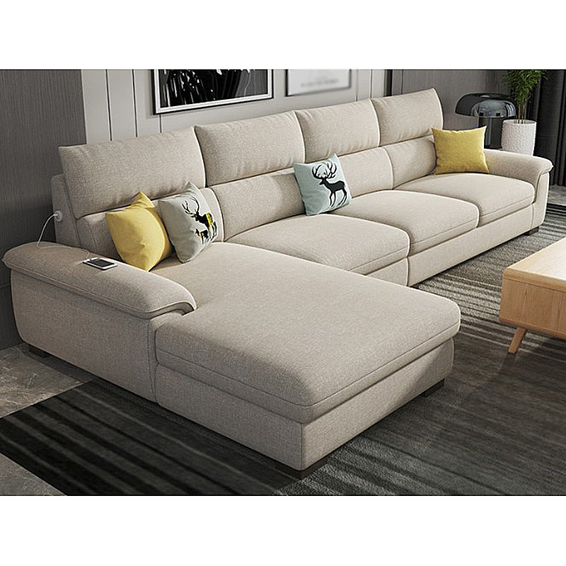 35.43"High Pillow Top Arm Sectional Slipcovered Sofa with Cushion Back Light Apricot Clearhalo 'furn' 'furn_sectionals' 'Furniture' 'furniture_sectionals' 'Living Room Furniture' 'Sectionals' 4919296