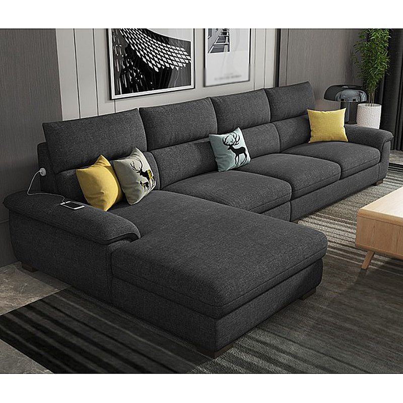 35.43"High Pillow Top Arm Sectional Slipcovered Sofa with Cushion Back Black Clearhalo 'furn' 'furn_sectionals' 'Furniture' 'furniture_sectionals' 'Living Room Furniture' 'Sectionals' 4919297