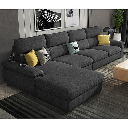 35.43"High Pillow Top Arm Sectional Slipcovered Sofa with Cushion Back Black Clearhalo 'furn' 'furn_sectionals' 'Furniture' 'furniture_sectionals' 'Living Room Furniture' 'Sectionals' 4919297