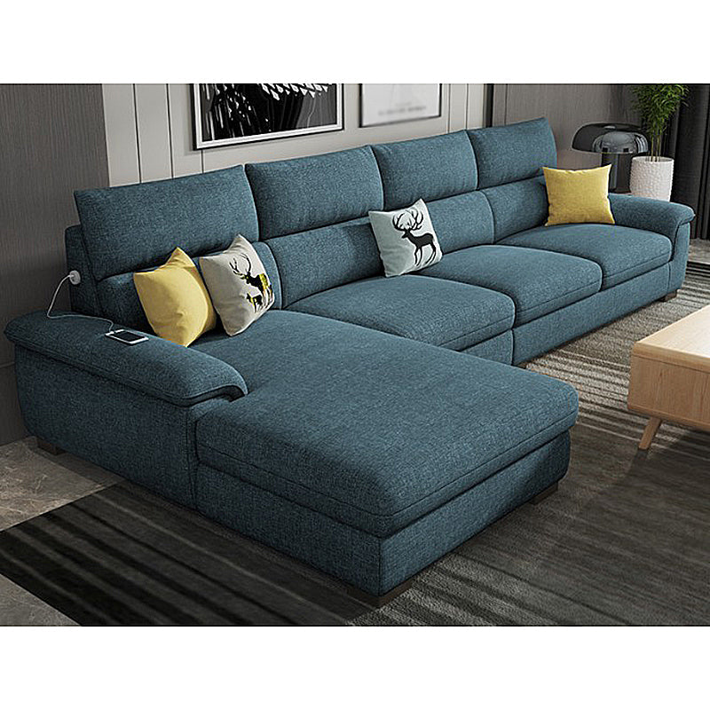 35.43"High Pillow Top Arm Sectional Slipcovered Sofa with Cushion Back 126"L x 71"W x 35"H Dark Blue Clearhalo 'furn' 'furn_sectionals' 'Furniture' 'furniture_sectionals' 'Living Room Furniture' 'Sectionals' 4919298
