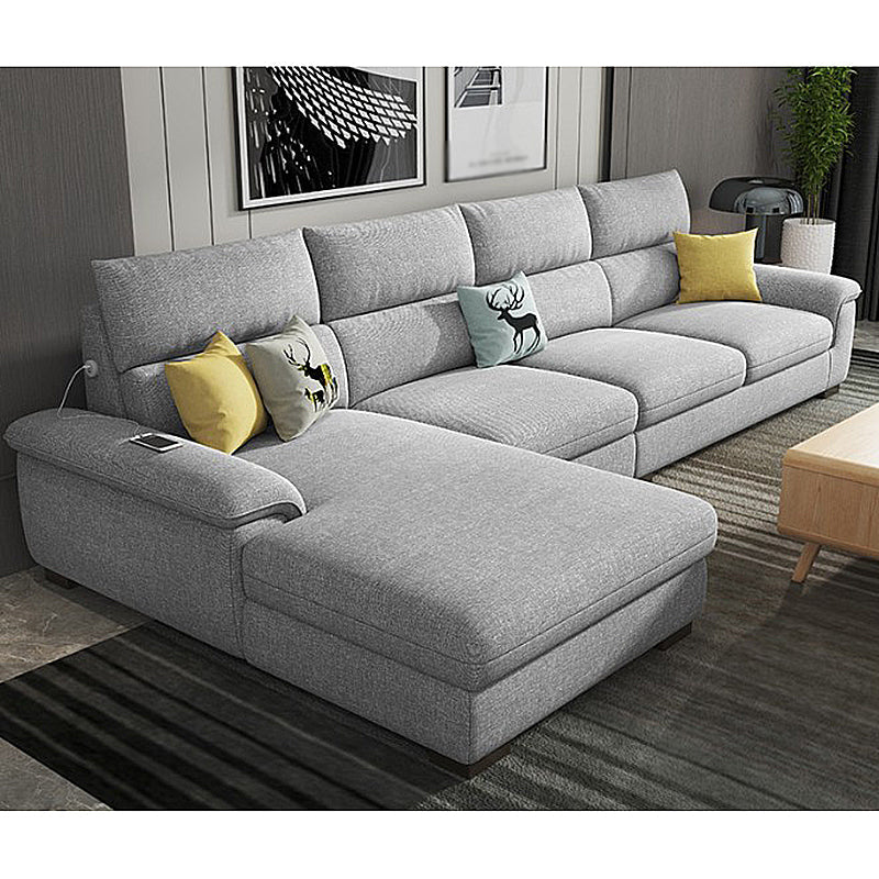 35.43"High Pillow Top Arm Sectional Slipcovered Sofa with Cushion Back Light Gray Clearhalo 'furn' 'furn_sectionals' 'Furniture' 'furniture_sectionals' 'Living Room Furniture' 'Sectionals' 4919299