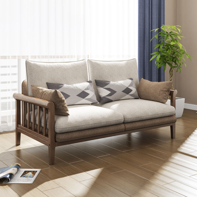 Rustic 37.4"High Cotton-Blend Sectional Pillow Back Sofa with Solid Wood Legs , Beige 65"L x 35"W x 37"H Clearhalo 'furn' 'furn_sectionals' 'Furniture' 'furniture_sectionals' 'Living Room Furniture' 'Sectionals' 4919308