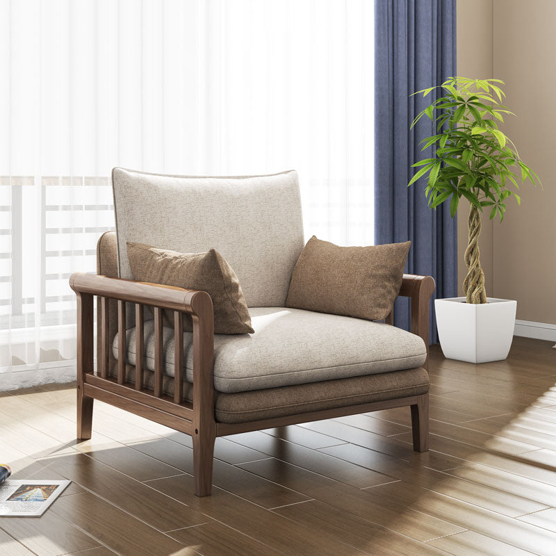 Rustic 37.4"High Cotton-Blend Sectional Pillow Back Sofa with Solid Wood Legs , Beige 35"L x 35"W x 37"H Clearhalo 'furn' 'furn_sectionals' 'Furniture' 'furniture_sectionals' 'Living Room Furniture' 'Sectionals' 4919310