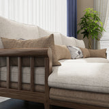 Rustic 37.4"High Cotton-Blend Sectional Pillow Back Sofa with Solid Wood Legs , Beige Clearhalo 'furn' 'furn_sectionals' 'Furniture' 'furniture_sectionals' 'Living Room Furniture' 'Sectionals' 4919312