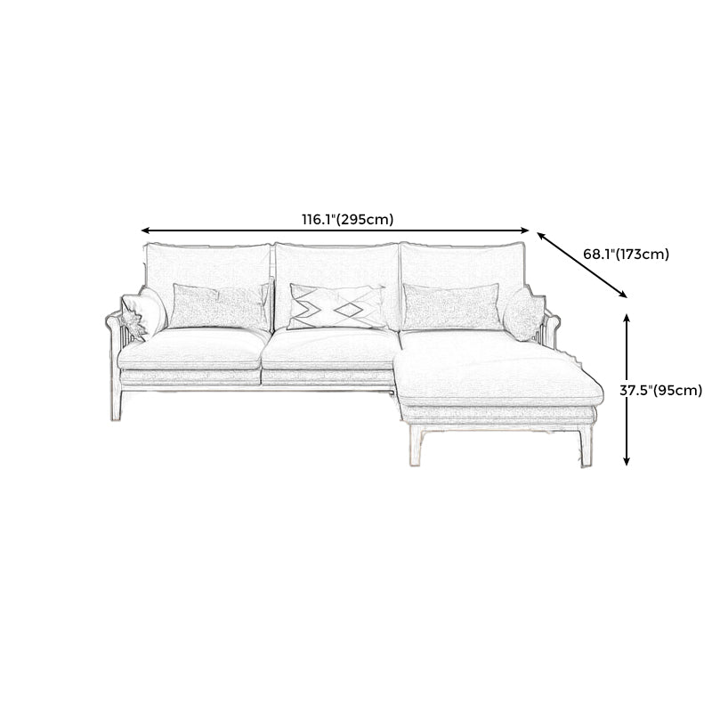 Rustic 37.4"High Cotton-Blend Sectional Pillow Back Sofa with Solid Wood Legs , Beige Clearhalo 'furn' 'furn_sectionals' 'Furniture' 'furniture_sectionals' 'Living Room Furniture' 'Sectionals' 4919321