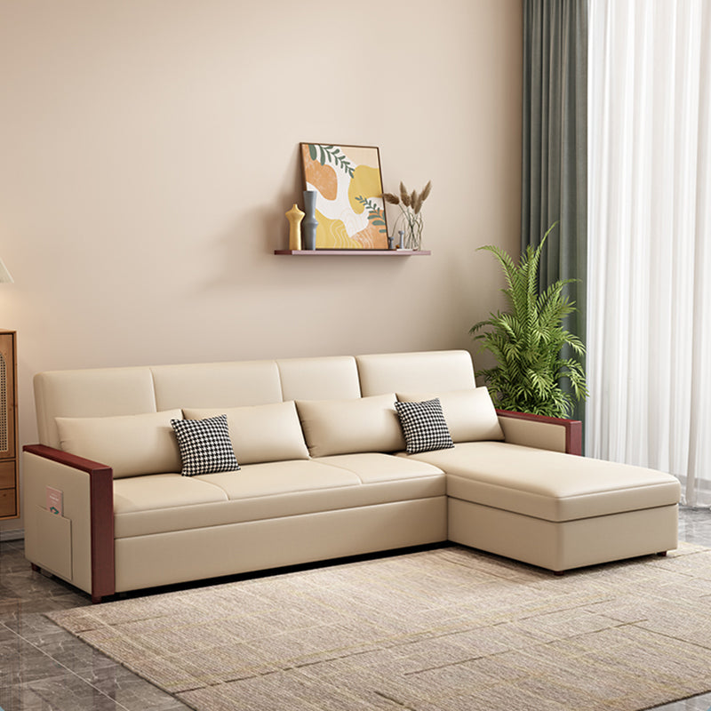 Fabric Square Arm Sectional Sofa 35.43"High Manual Reclining Sofa Bed with Storage Off-White Clearhalo 'furn' 'furn_sectionals' 'Furniture' 'furniture_sectionals' 'Living Room Furniture' 'Sectionals' 4919333