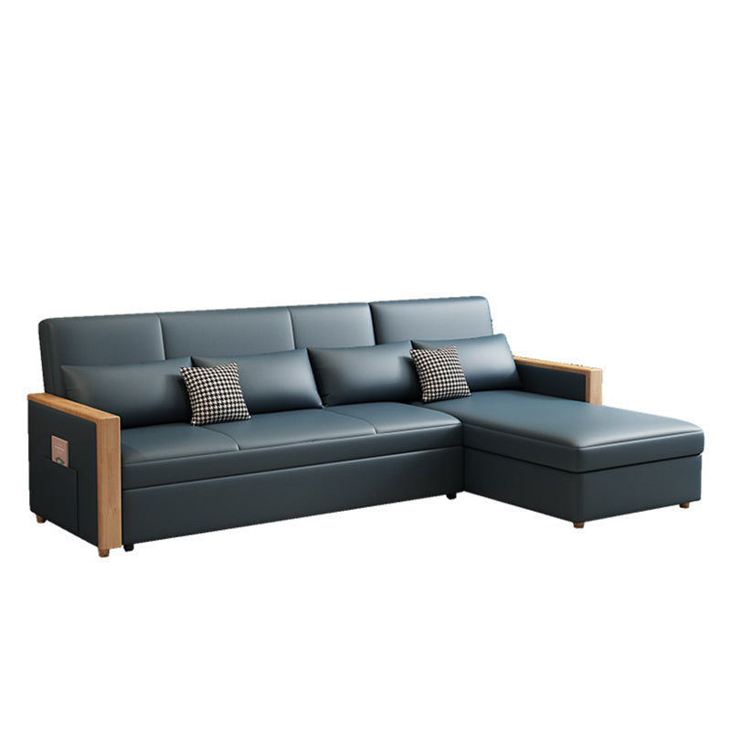 Fabric Square Arm Sectional Sofa 35.43"High Manual Reclining Sofa Bed with Storage 87"L x 53"W x 35"H Blue Clearhalo 'furn' 'furn_sectionals' 'Furniture' 'furniture_sectionals' 'Living Room Furniture' 'Sectionals' 4919337