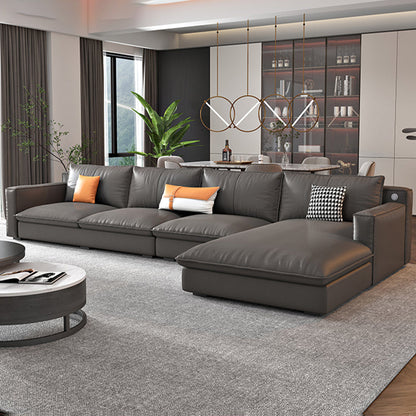 Modern Square Arm Sectionals 33.46"H Pillow Back Sofa and Chaise Dark Gray Clearhalo 'furn' 'furn_sectionals' 'Furniture' 'furniture_sectionals' 'Living Room Furniture' 'Sectionals' 4919347