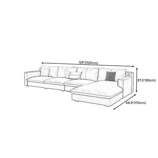 Modern Square Arm Sectionals 33.46"H Pillow Back Sofa and Chaise Clearhalo 'furn' 'furn_sectionals' 'Furniture' 'furniture_sectionals' 'Living Room Furniture' 'Sectionals' 4919350