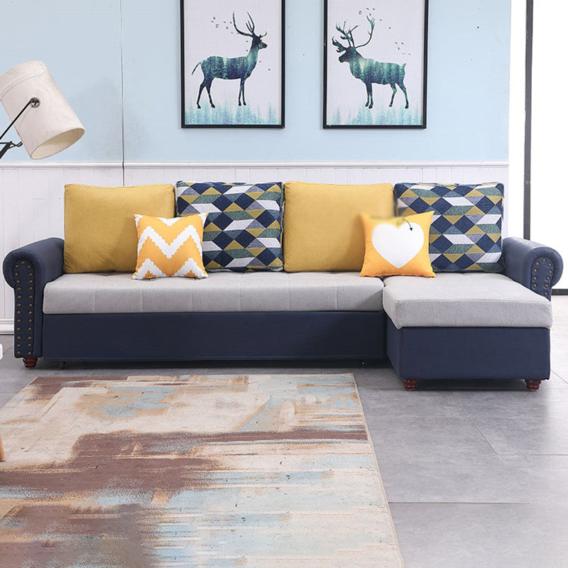 Rolled Arm Sectionals 116.14"L x 59.06"W x 38.58"H Cushion Back Sofa Bed with Storage Dark Blue-Gray Latex Clearhalo 'furn' 'furn_sectionals' 'Furniture' 'furniture_sectionals' 'Living Room Furniture' 'Sectionals' 4919389