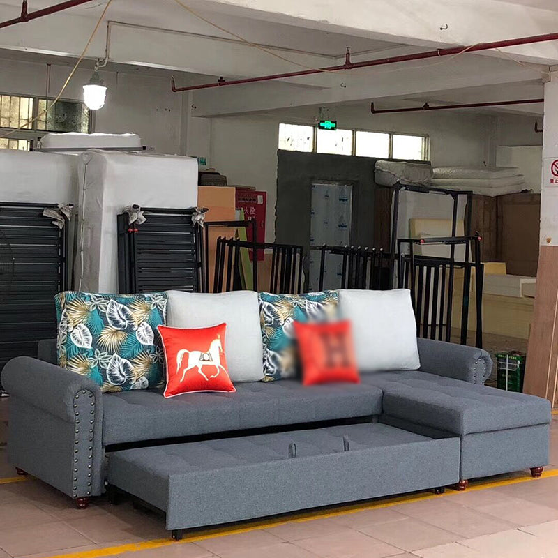 Rolled Arm Sectionals 116.14"L x 59.06"W x 38.58"H Cushion Back Sofa Bed with Storage Smoke Gray Clearhalo 'furn' 'furn_sectionals' 'Furniture' 'furniture_sectionals' 'Living Room Furniture' 'Sectionals' 4919391