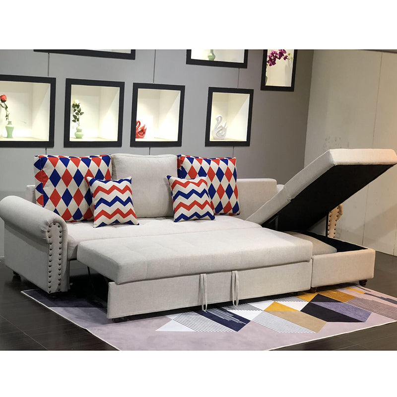 Rolled Arm Sectionals 116.14"L x 59.06"W x 38.58"H Cushion Back Sofa Bed with Storage Gray-White Clearhalo 'furn' 'furn_sectionals' 'Furniture' 'furniture_sectionals' 'Living Room Furniture' 'Sectionals' 4919395