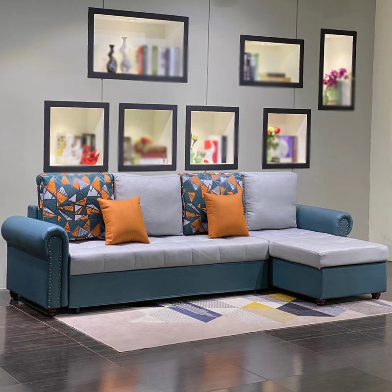 Rolled Arm Sectionals 116.14"L x 59.06"W x 38.58"H Cushion Back Sofa Bed with Storage Blue-Gray Clearhalo 'furn' 'furn_sectionals' 'Furniture' 'furniture_sectionals' 'Living Room Furniture' 'Sectionals' 4919397