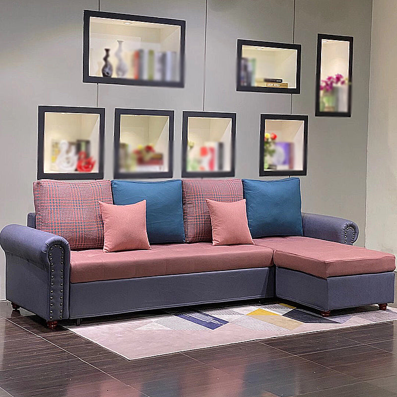 Rolled Arm Sectionals 116.14"L x 59.06"W x 38.58"H Cushion Back Sofa Bed with Storage Purple Pink Clearhalo 'furn' 'furn_sectionals' 'Furniture' 'furniture_sectionals' 'Living Room Furniture' 'Sectionals' 4919398