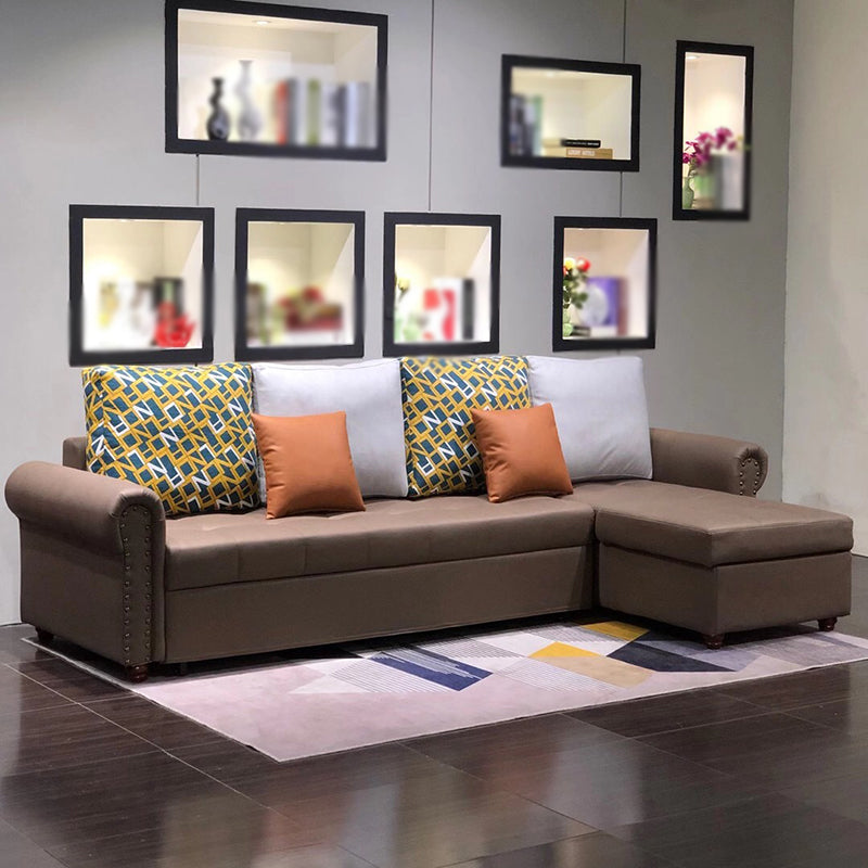 Rolled Arm Sectionals 116.14"L x 59.06"W x 38.58"H Cushion Back Sofa Bed with Storage Coffee Clearhalo 'furn' 'furn_sectionals' 'Furniture' 'furniture_sectionals' 'Living Room Furniture' 'Sectionals' 4919400