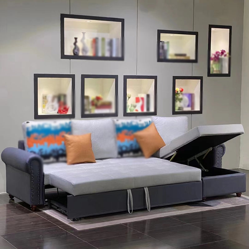 Rolled Arm Sectionals 116.14"L x 59.06"W x 38.58"H Cushion Back Sofa Bed with Storage Dark Grey Light Grey Clearhalo 'furn' 'furn_sectionals' 'Furniture' 'furniture_sectionals' 'Living Room Furniture' 'Sectionals' 4919402