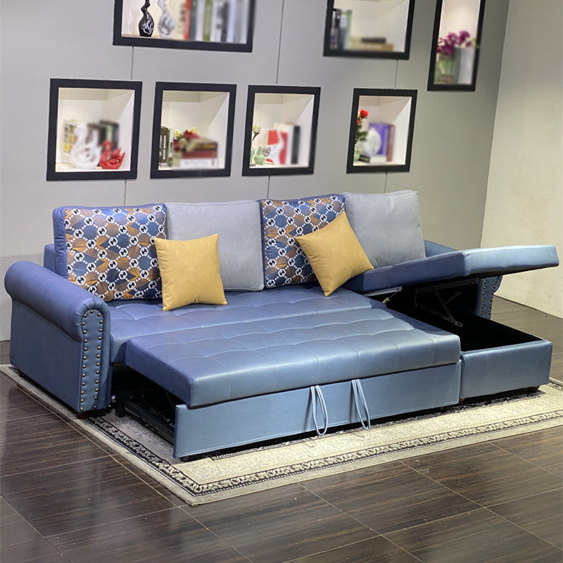 Rolled Arm Sectionals 116.14"L x 59.06"W x 38.58"H Cushion Back Sofa Bed with Storage Old Blue Clearhalo 'furn' 'furn_sectionals' 'Furniture' 'furniture_sectionals' 'Living Room Furniture' 'Sectionals' 4919405
