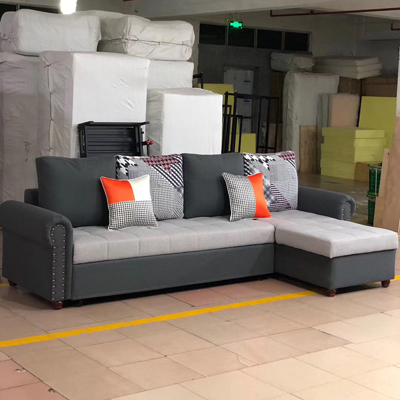 Rolled Arm Sectionals 116.14"L x 59.06"W x 38.58"H Cushion Back Sofa Bed with Storage Gray Blue Clearhalo 'furn' 'furn_sectionals' 'Furniture' 'furniture_sectionals' 'Living Room Furniture' 'Sectionals' 4919410