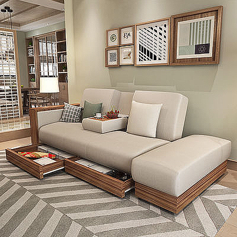 80.7"L √ó 40.16"W √ó 27.95"H One Arm Sectional Slipcovered Sofa with Storage Off-White Clearhalo 'furn' 'furn_sectionals' 'Furniture' 'furniture_sectionals' 'Living Room Furniture' 'Sectionals' 4919416