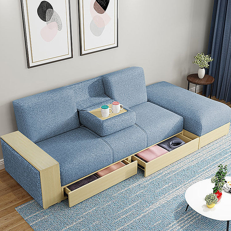 80.7"L √ó 40.16"W √ó 27.95"H One Arm Sectional Slipcovered Sofa with Storage Blue Clearhalo 'furn' 'furn_sectionals' 'Furniture' 'furniture_sectionals' 'Living Room Furniture' 'Sectionals' 4919418