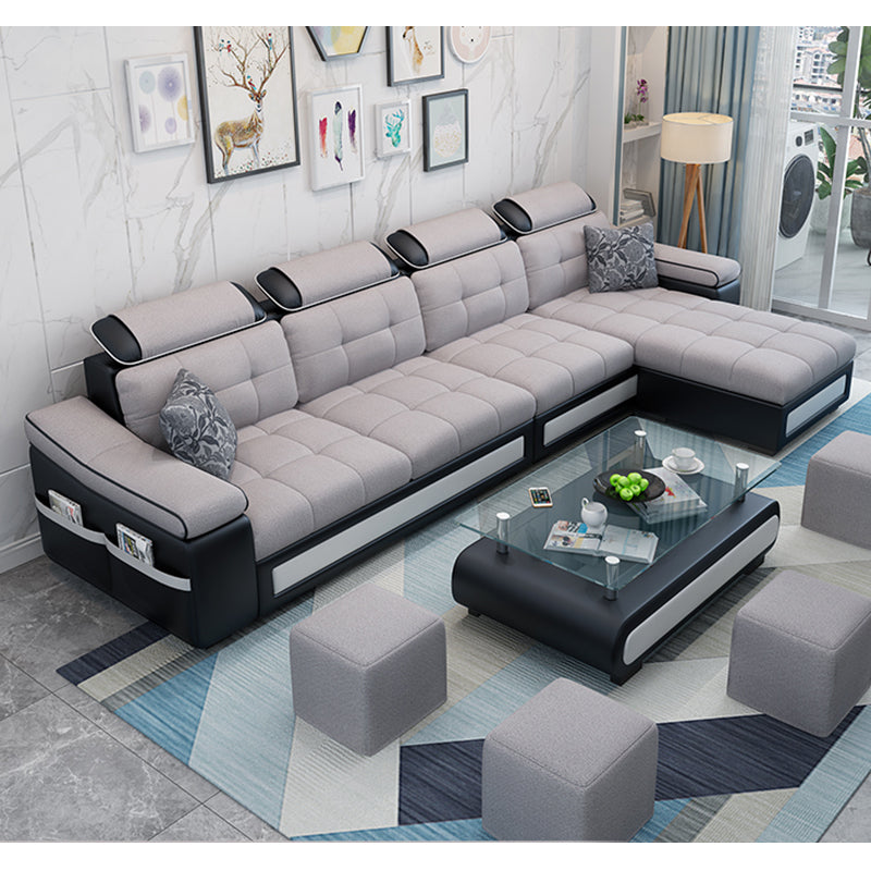 108.3"L √ó 57.09"W √ó 35.43"H Sloped Arms Sectional Slipcovered Sofa with Pocket Storage Light Gray Linen Blend Clearhalo 'furn' 'furn_sectionals' 'Furniture' 'furniture_sectionals' 'Living Room Furniture' 'Sectionals' 4919427