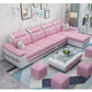 108.3"L √ó 57.09"W √ó 35.43"H Sloped Arms Sectional Slipcovered Sofa with Pocket Storage Pink Linen Blend Clearhalo 'furn' 'furn_sectionals' 'Furniture' 'furniture_sectionals' 'Living Room Furniture' 'Sectionals' 4919430