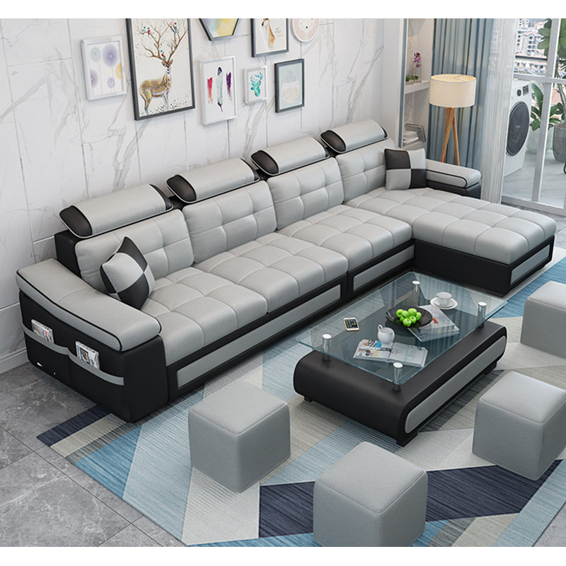 108.3"L √ó 57.09"W √ó 35.43"H Sloped Arms Sectional Slipcovered Sofa with Pocket Storage Light Gray Faux Leather Clearhalo 'furn' 'furn_sectionals' 'Furniture' 'furniture_sectionals' 'Living Room Furniture' 'Sectionals' 4919433
